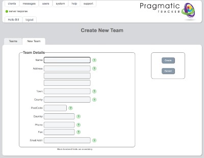 Create new team form