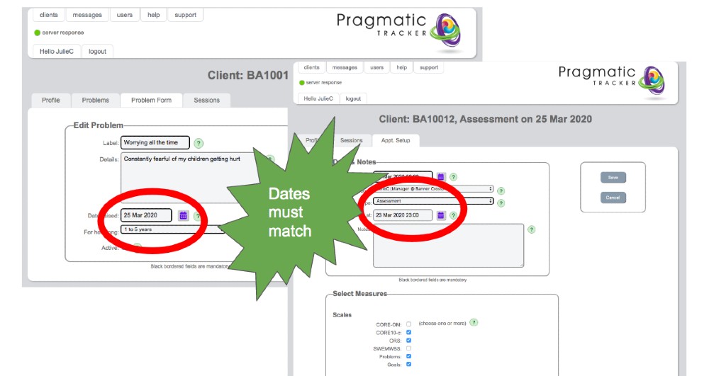 Matching dates example