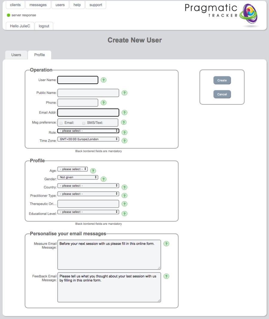 Create user form