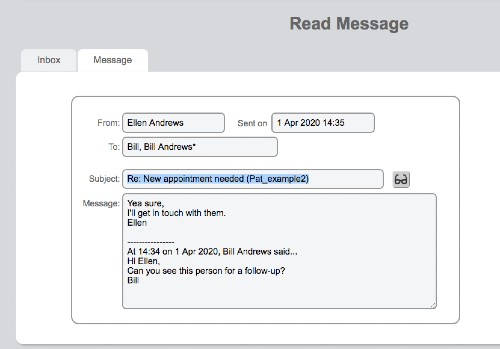 Message subject naming a client