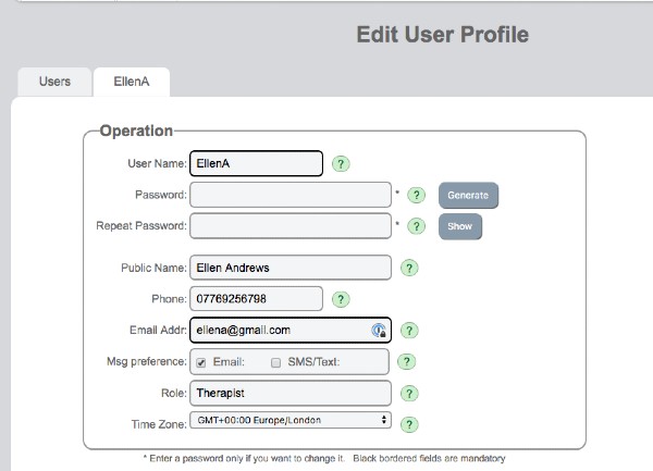 User profile page